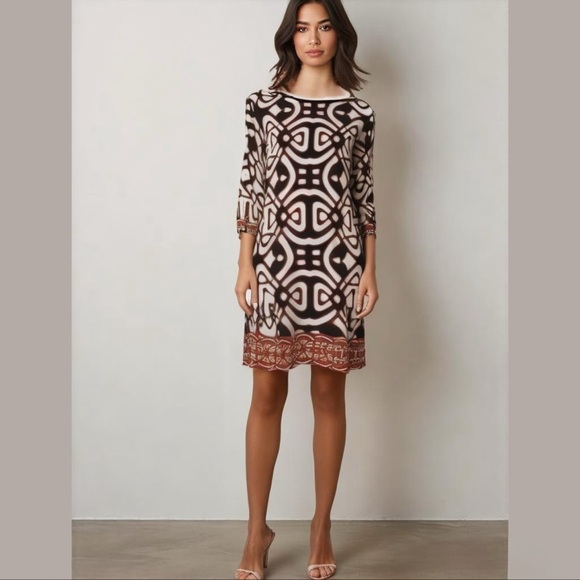 2/$30 Laundry by Design Abstract Bold Printed Sheath Tunic 3/4 Sleeve Dress 4 - Picture 1 of 13